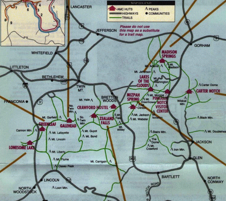 White Mountain Huts Map Amc Huts